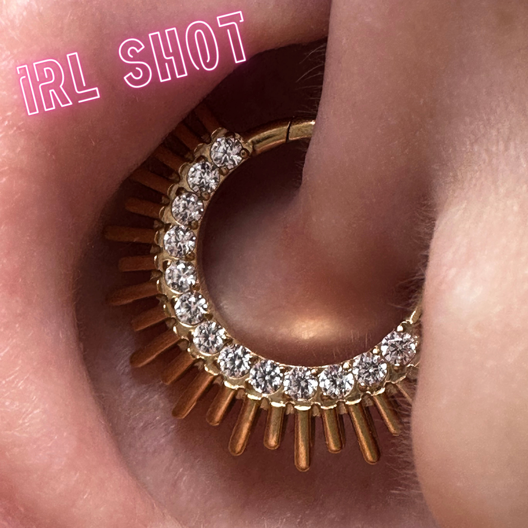 PVD Gold Ring with gems and lines