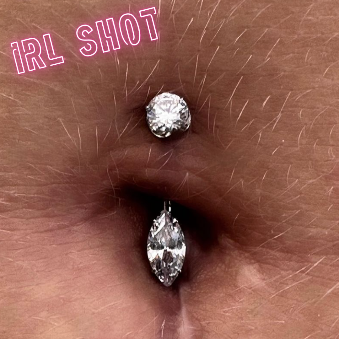 Navel barbell with marquise gem