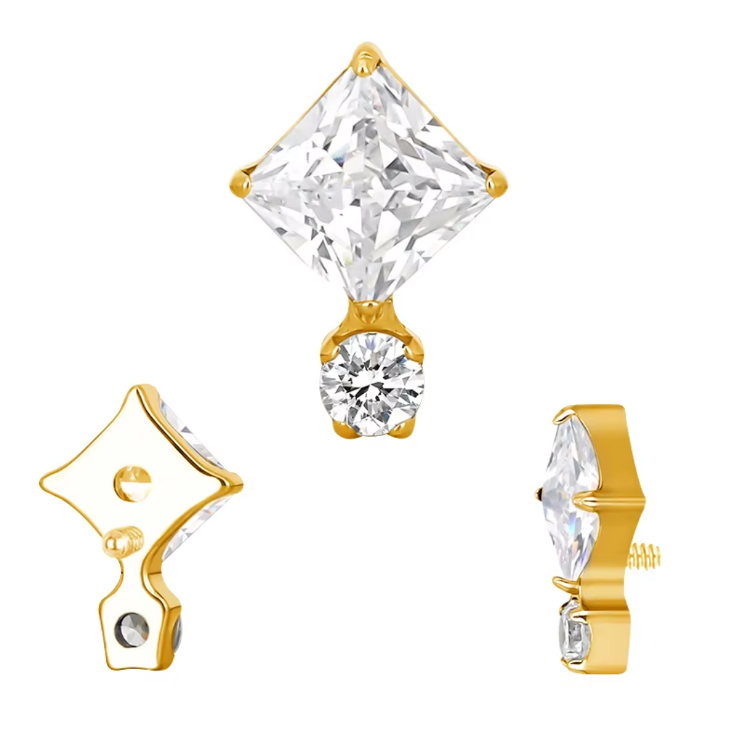 PVD Gold Square and round gem