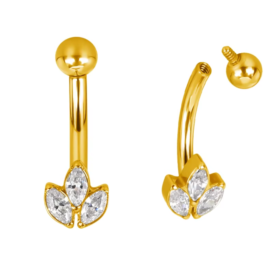 PVD Gold Eyebrow/rook barbell with triple marquise