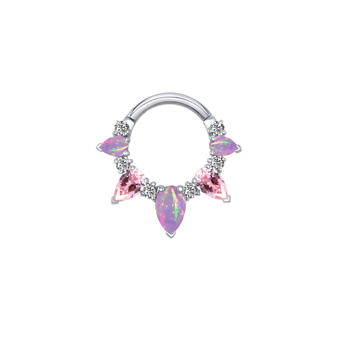 Ring with pink gems and opals