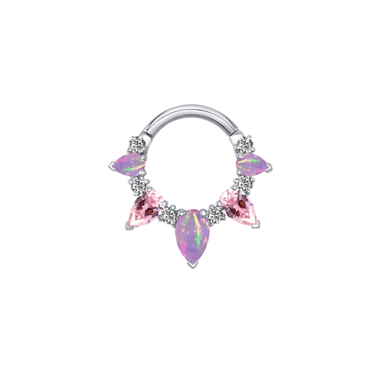 Ring with pink gems and opals