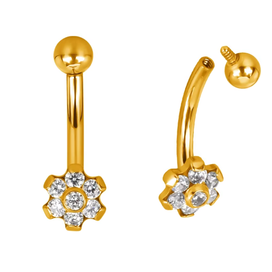 PVD Gold Eyebrow/rook barbell with a flower