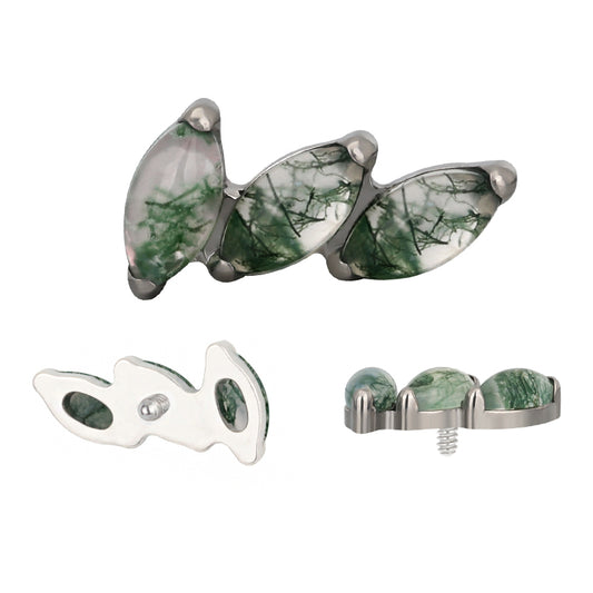Moss agate triple marquise