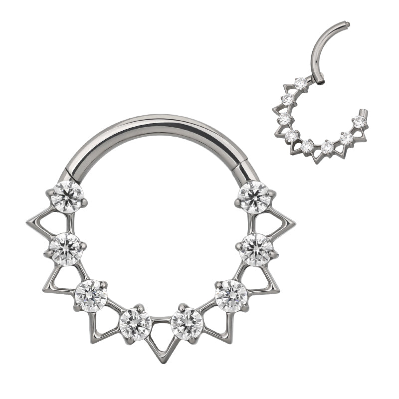 Ring with triangles and clear gems
