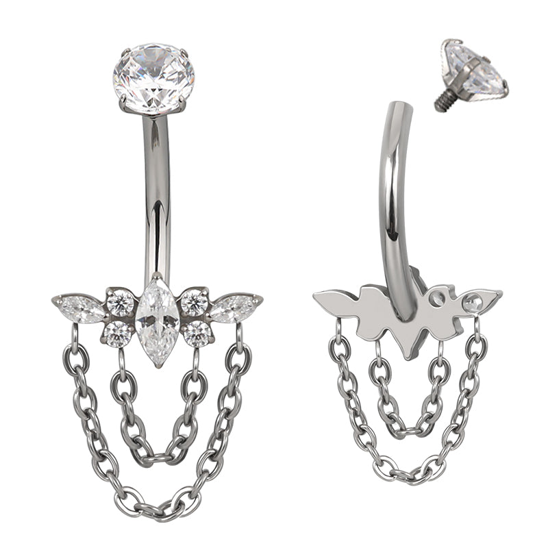 Navel barbell with gems and chains