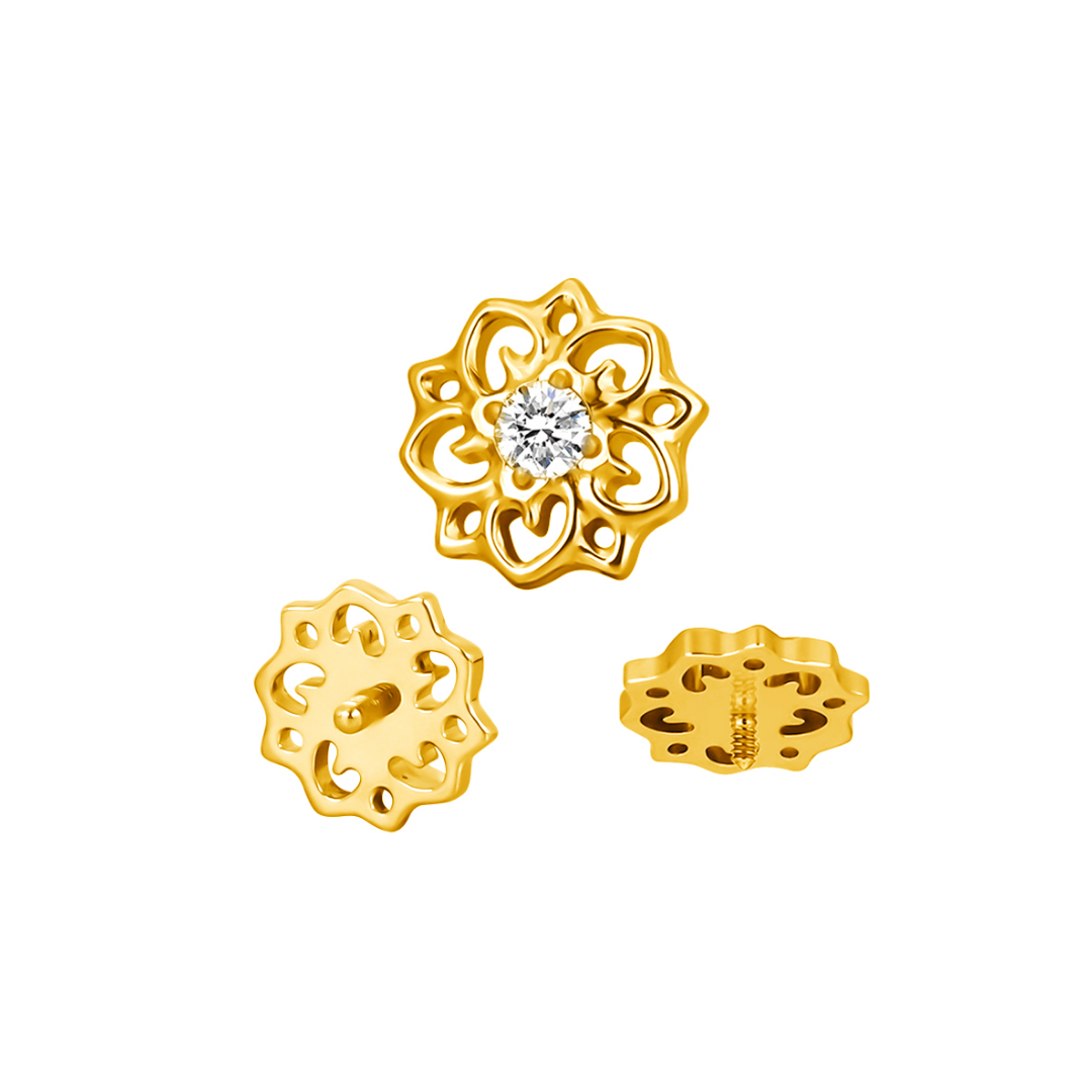 PVD Gold Swirl flower with a gem
