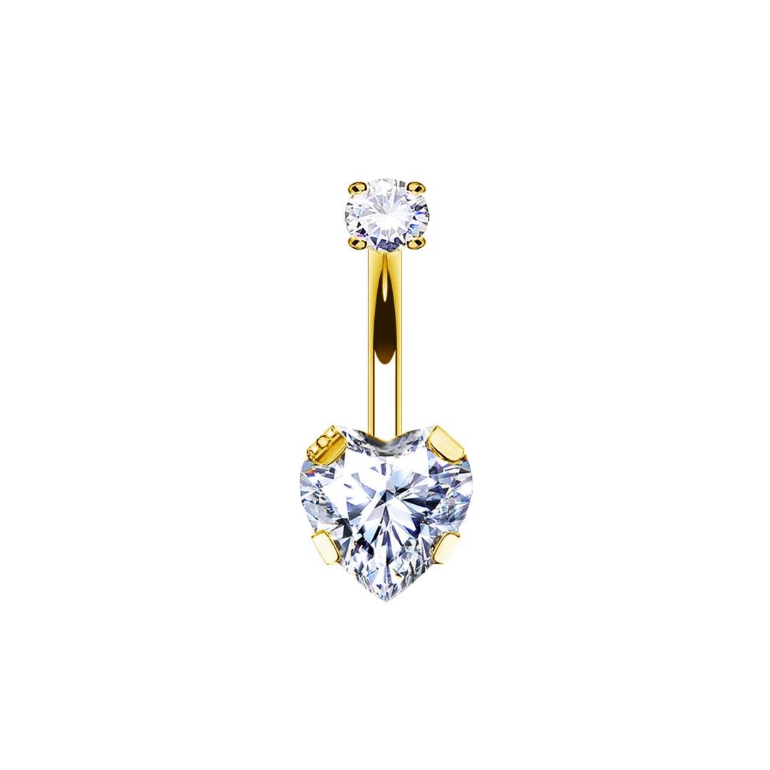 PVD Gold Navel barbell with heart gem