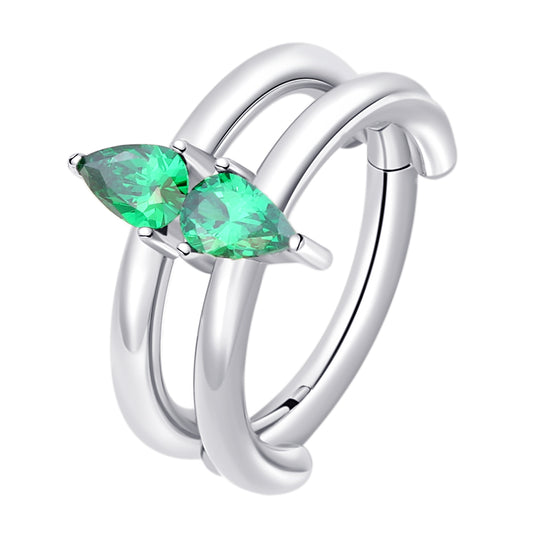 Ring with green side gems