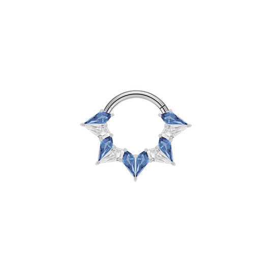 Ring with clear and blue gems