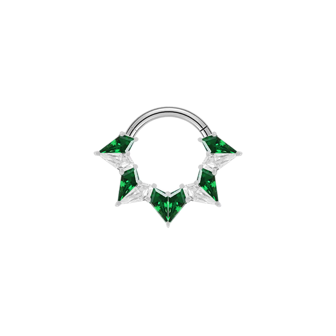 Ring with clear and green gems
