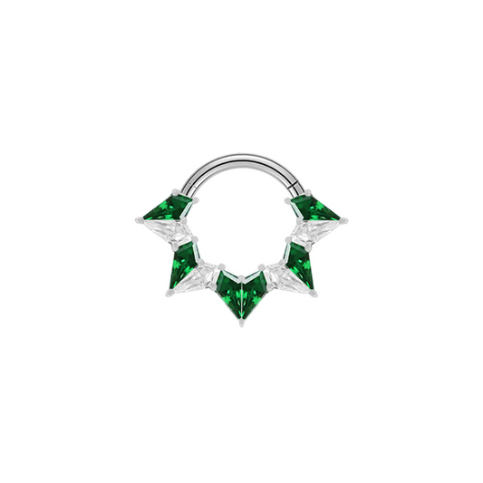 Ring with clear and green gems