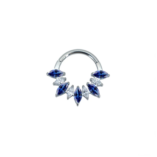 Ring with blue and clear marquise gems