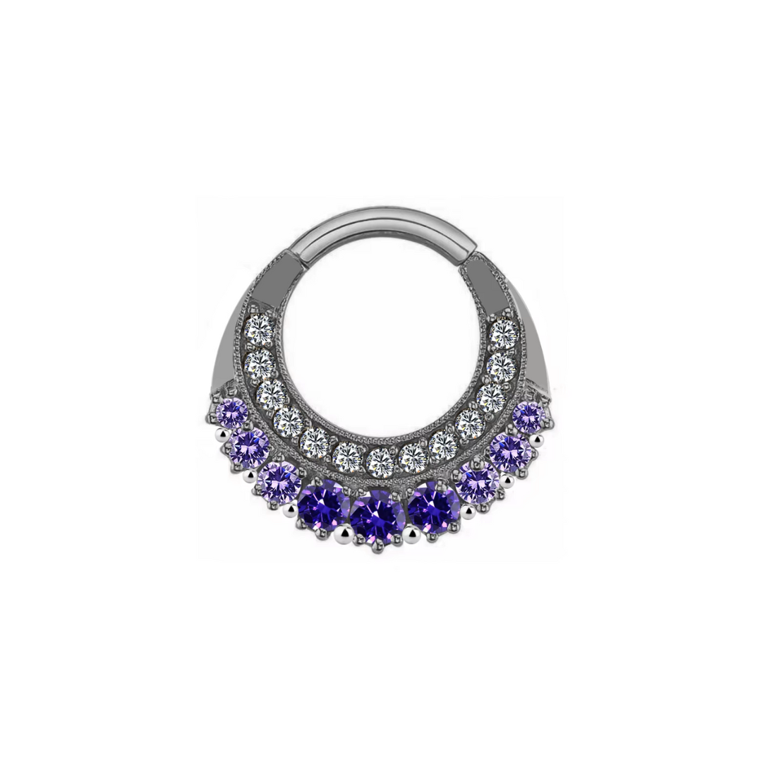 Ring with clear and purple gems