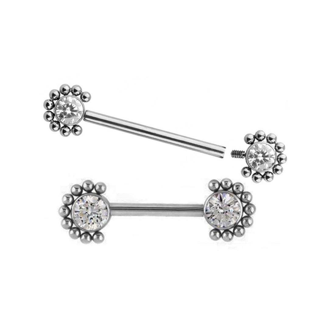 Nipple barbell with gems