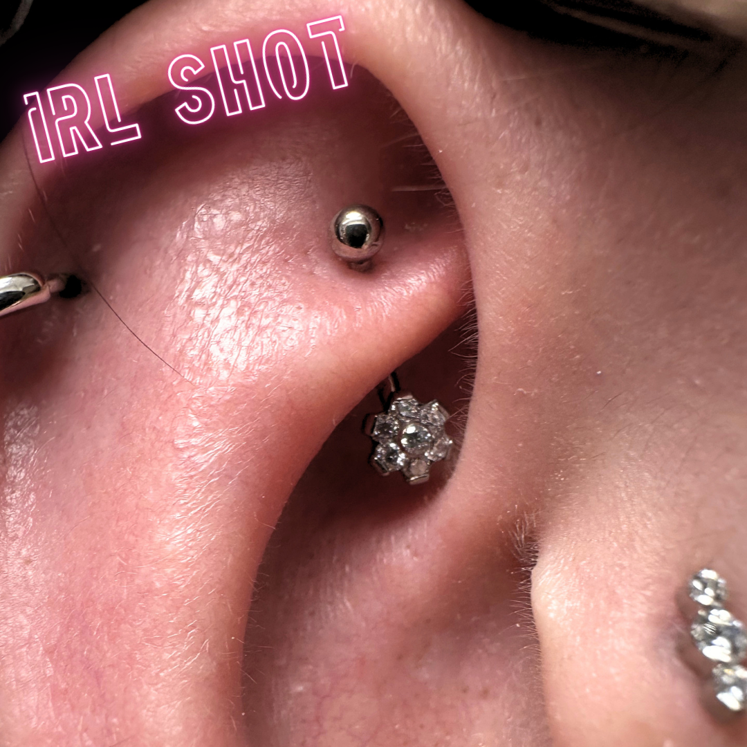 Eyebrow/rook barbell with a flower