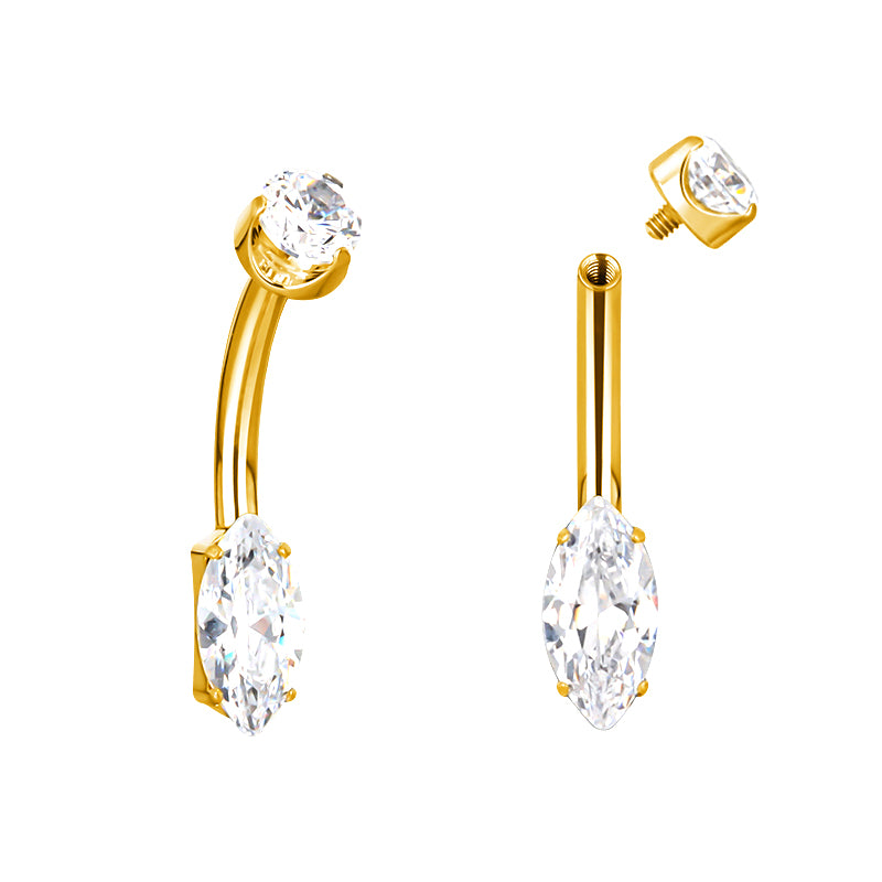 PVD Gold Navel barbell with marquise gem