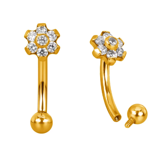 PVD Gold Eyebrow/rook barbell with a flower