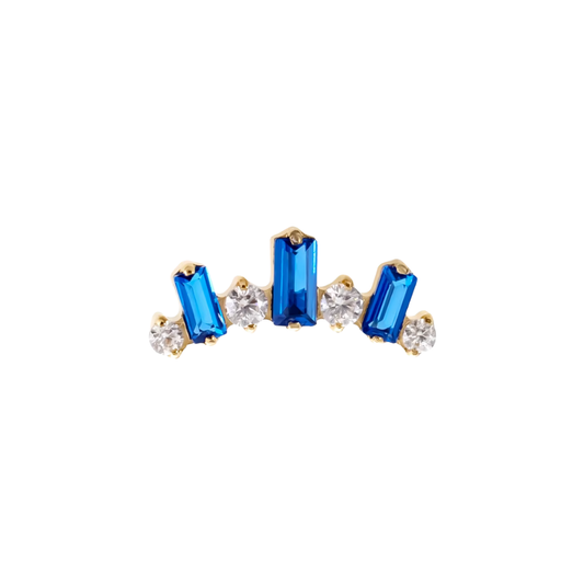 PVD Gold Clear and blue gem cluster