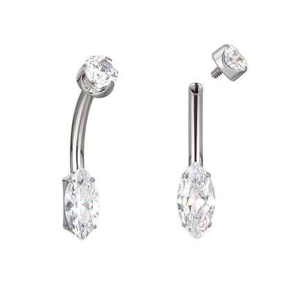 Navel barbell with marquise gem