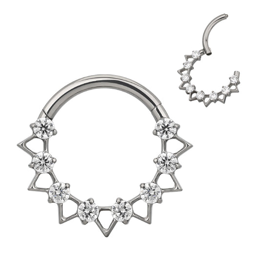 Ring with triangles and clear gems