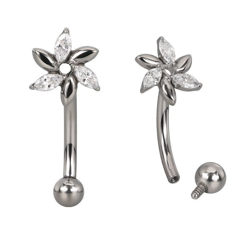 Eyebrow/rook barbell with a marquise flower