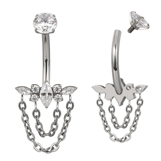 Navel barbell with gems and chains