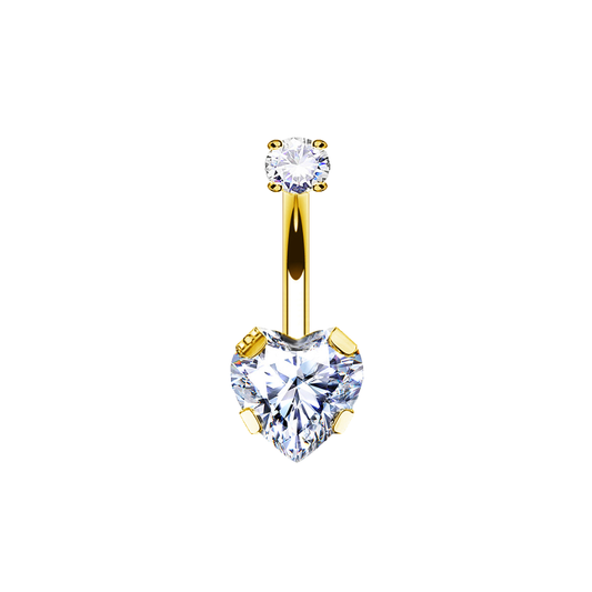 PVD Gold Navel barbell with heart gem