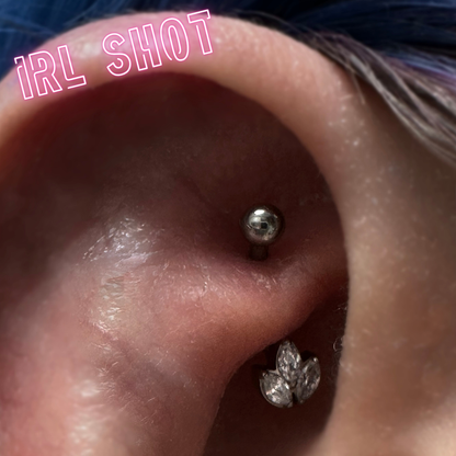 Eyebrow/rook barbell with triple marquise