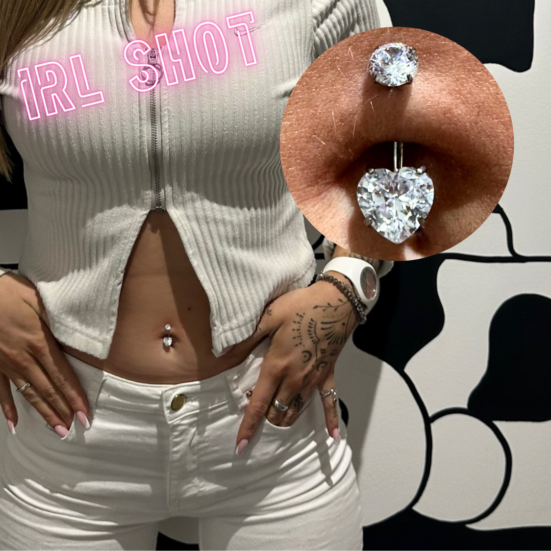 Navel barbell with heart gem